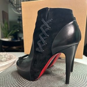 Christian Louboutin Black Leather & Suede Booties, Size 36.5/6.5